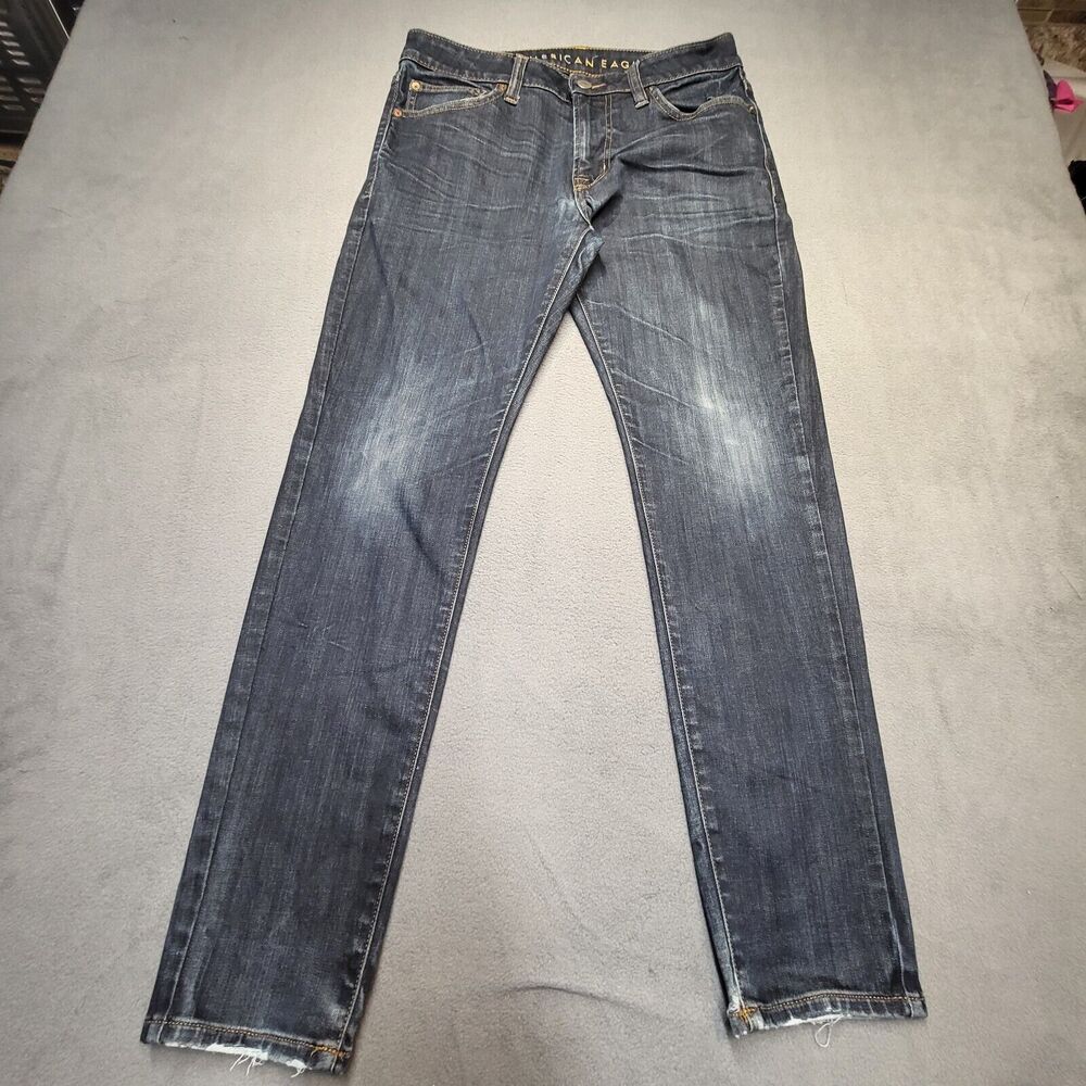 American Eagle Mens 32x29 Blue Skinny Leg‎ Jeans Stretch Distressed